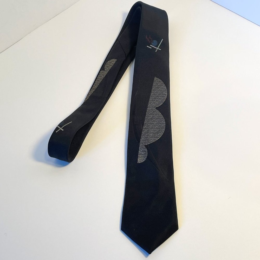 Vintage Bonjour Black Tie with Abstract Design